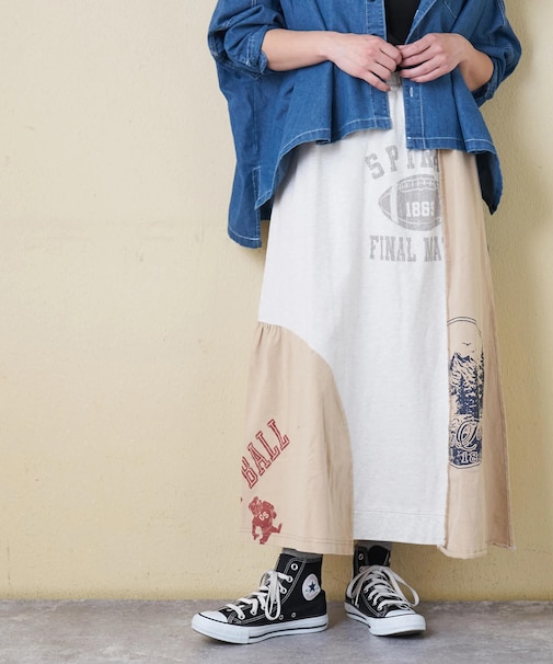 21/-天竺 パウダー加工 リメイク風 切替 スカート