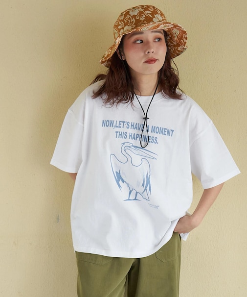 20/-OE天竺 ペリカン プリント Tシャツ