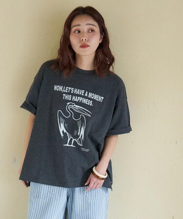 20/-OE天竺 ペリカン プリント Tシャツ
