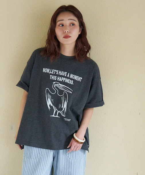 20/-OE天竺 ペリカン プリント Tシャツ