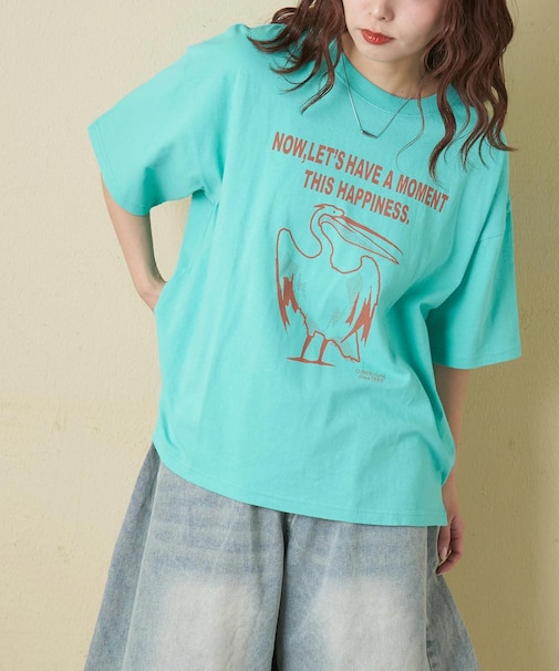 20/-OE天竺 ペリカン プリント Tシャツ