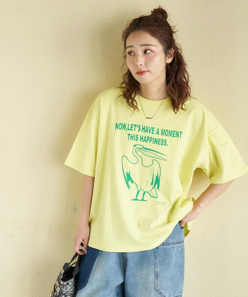 20/-OE天竺 ペリカン プリント Tシャツ