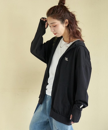 接触冷感 ・ UVカット 天竺 ドルマン ジップパーカー
