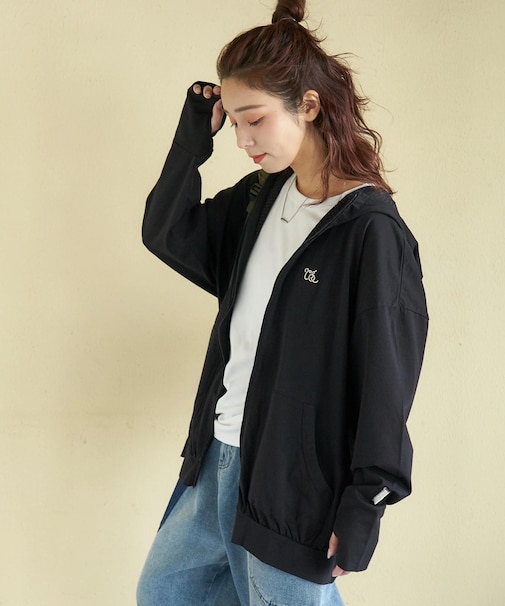 接触冷感 ・ UVカット 天竺 ドルマン ジップパーカー