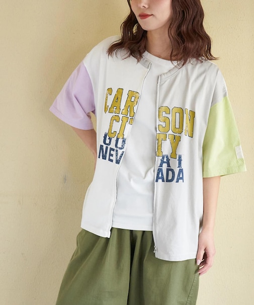 接触冷感・UVカット 天竺 ７分袖 ジップ カーディガン