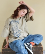 20/-OE天竺 ピグメント染 リメイク風 ギャザースリーブ プルオーバー