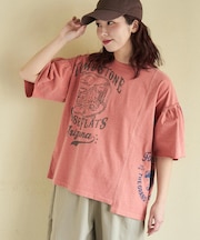 20/-OE天竺 ピグメント染 リメイク風 ギャザースリーブ プルオーバー