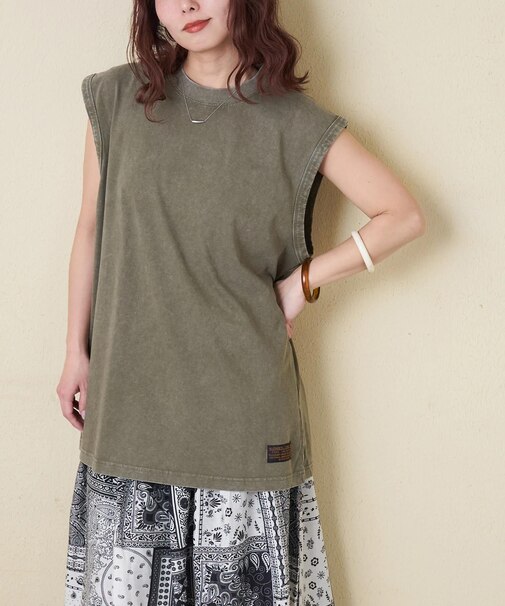 ピグメント染 ノースリーブ Tシャツ