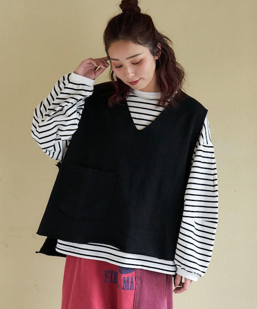 裏毛 スウェット Vネック ルーズ ベスト