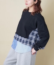 ミニ裏毛 スウェット × チェック 切替 プルオーバー