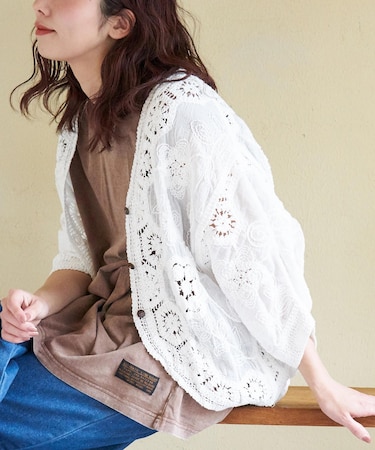 レース 変形 Vネック カーディガン