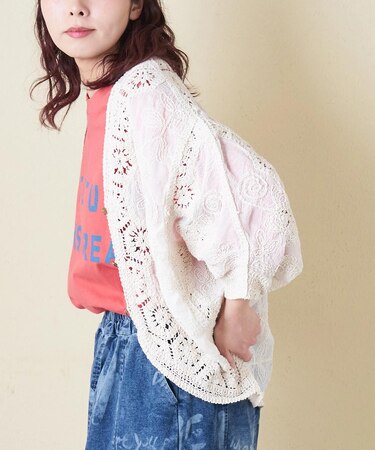 レース 変形 Vネック カーディガン