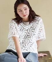 レース 変形 Vネック プルオーバー