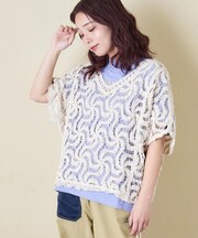 レース 変形 Vネック プルオーバー