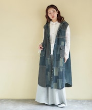 デニム クレイジー 切替 フード付 ワンピース