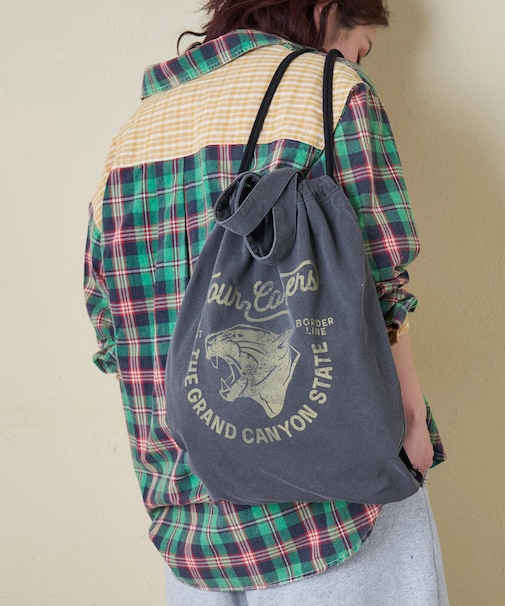 20/-OE天竺 ピグメント染 ナップサック トートバッグ