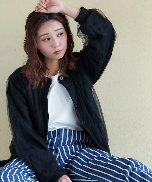 WEB限定 evo. (エボ) シアー × スウェット クルーネック カーディガン