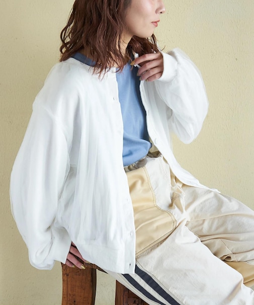 WEB限定 evo. (エボ) シアー × スウェット クルーネック カーディガン