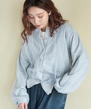 WEB限定 evo. (エボ) シアー × スウェット クルーネック カーディガン