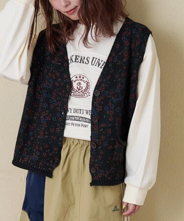 WEB限定 evo. (エボ) 花柄 プリント Vネック ニット ベスト