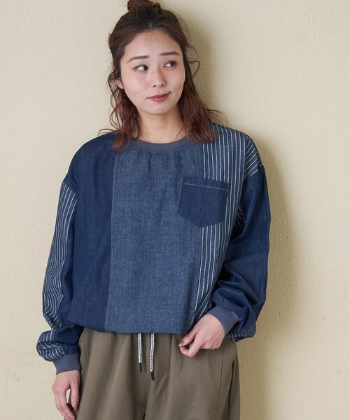 デニム クレイジー 切替 プルオーバー シャツ｜キューブシュガーの通販