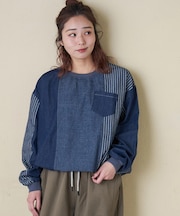 デニム クレイジー 切替 プルオーバー シャツ