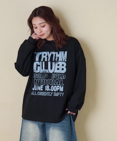 ロゴプリント クルーネック ロングTシャツ