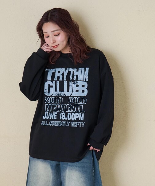 ロゴプリント クルーネック ロングTシャツ