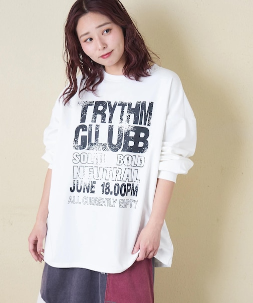 ロゴプリント クルーネック ロングTシャツ