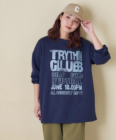 ロゴプリント クルーネック ロングTシャツ