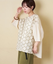 インド 60sキャンブリック ドット 刺繍 タック入り プルオーバー ブラウス