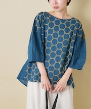 インド 60sキャンブリック ドット 刺繍 タック入り プルオーバー ブラウス