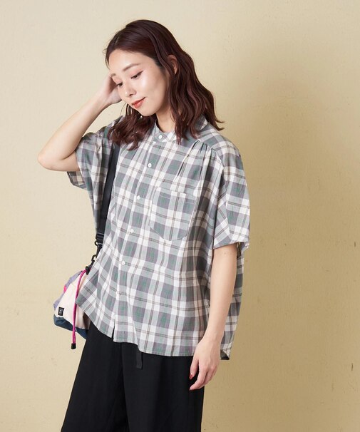 インド 先染め チェック ギャザー ビッグ シャツ