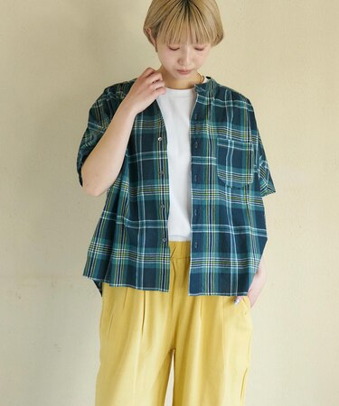 インド 先染め チェック ギャザー ビッグ シャツ