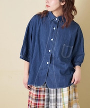 ライト デニム 5分袖 シャツ