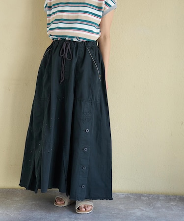 ライトツイル × ミニヘリンボーン ペンキ飛ばし リメイク風 スカート