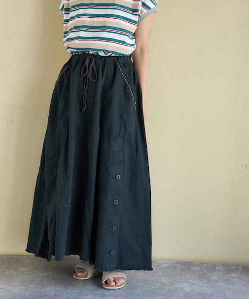 ライトツイル × ミニヘリンボーン ペンキ飛ばし リメイク風 スカート