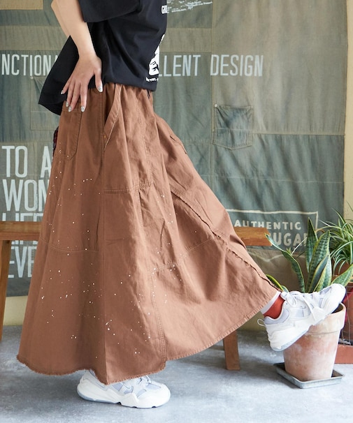 ライトツイル × ミニヘリンボーン ペンキ飛ばし リメイク風 スカート