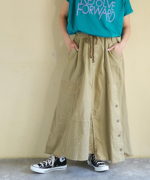 ライトツイル × ミニヘリンボーン ペンキ飛ばし リメイク風 スカート