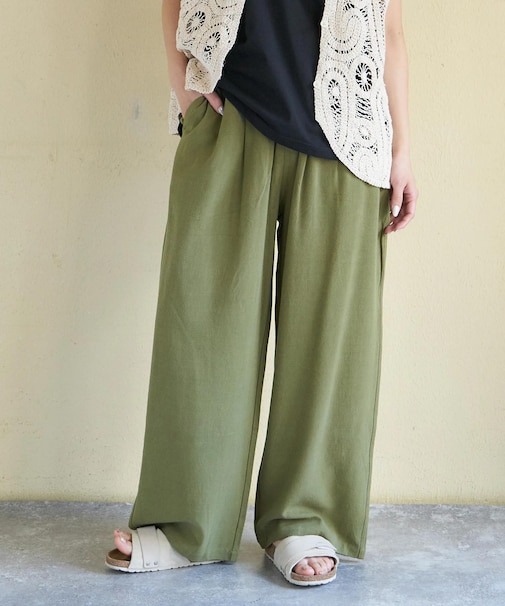 麻レーヨン ボイル 2タック ワイドパンツ