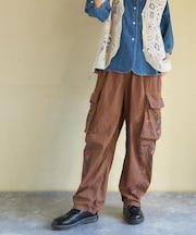 ライトツイル × ミニヘリンボーン ペンキ飛ばし カーゴパンツ