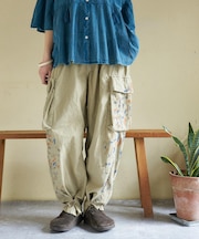 ライトツイル × ミニヘリンボーン ペンキ飛ばし カーゴパンツ