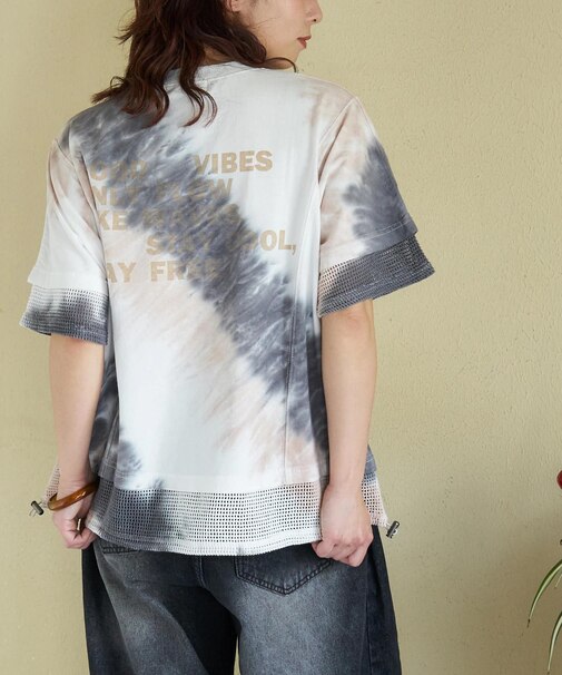 天竺 タイダイ メッシュ 切替 Tシャツ