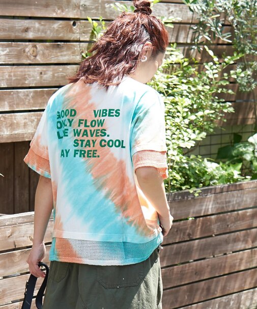 天竺 タイダイ メッシュ 切替 Tシャツ