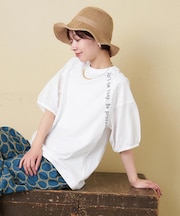 26/-天竺 × 布帛 パフスリーブ 6分袖 プルオーバー