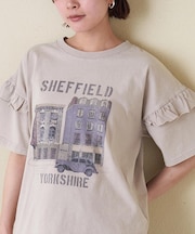 21/-OE天竺 パウダー加工 袖フリル Tシャツ