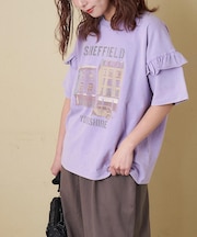 21/-OE天竺 パウダー加工 袖フリル Tシャツ