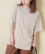 21/-OE天竺 パウダー加工 衿刺繍 Tシャツ