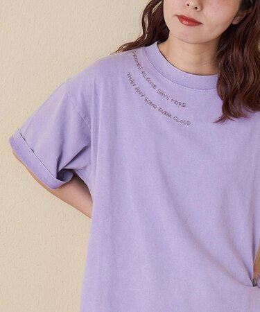 21/-OE天竺 パウダー加工 衿刺繍 Tシャツ