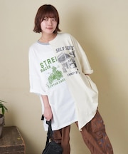 30/-TC天竺 片染 リメイク風 ビッグ Tシャツ